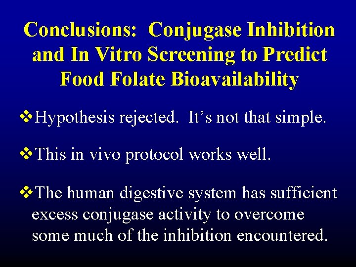 Conclusions: Conjugase Inhibition and In Vitro Screening to Predict Food Folate Bioavailability v. Hypothesis