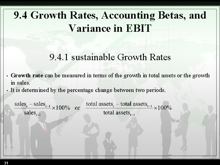 9. 4 Growth Rates, Accounting Betas, and Variance in EBIT 9. 4. 1 sustainable