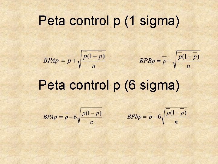 Peta control p (1 sigma) Peta control p (6 sigma) 