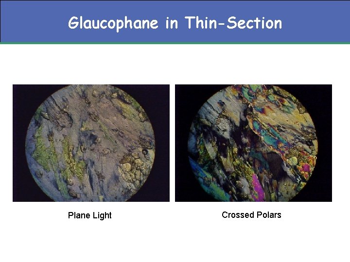 Glaucophane in Thin-Section Plane Light Crossed Polars 