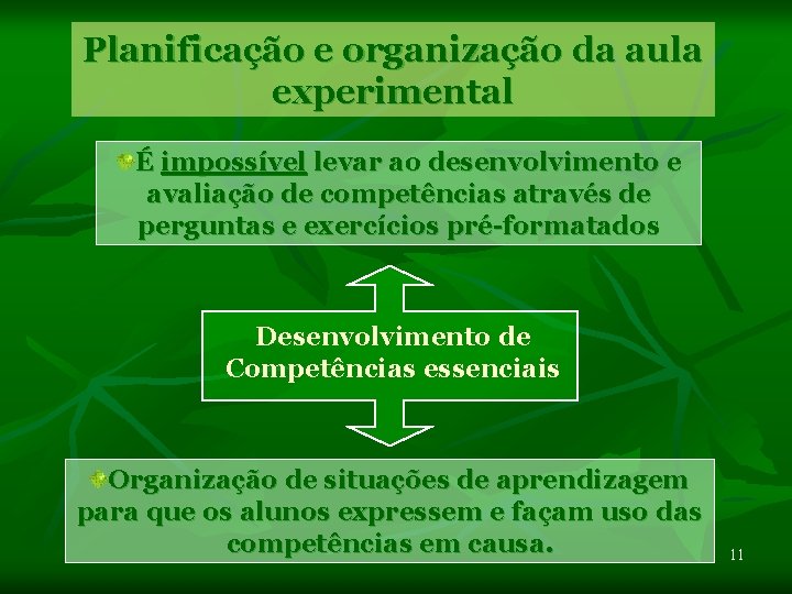 Planificação e organização da aula experimental É impossível levar ao desenvolvimento e avaliação de