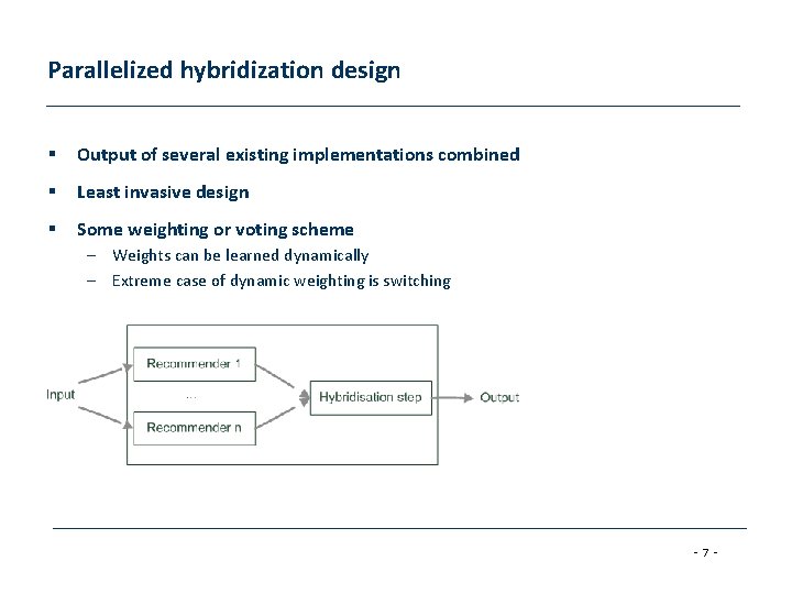 Parallelized hybridization design § Output of several existing implementations combined § Least invasive design