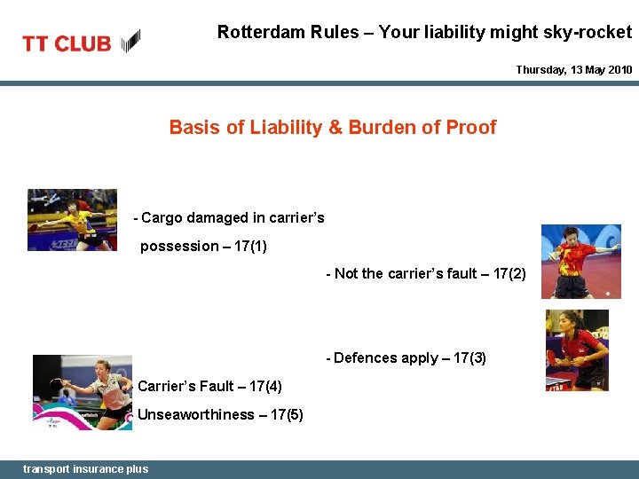 Rotterdam Rules – Your liability might sky-rocket Thursday, 13 May 2010 Basis of Liability