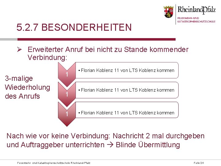 5. 2. 7 BESONDERHEITEN Ø Erweiterter Anruf bei nicht zu Stande kommender Verbindung: 3