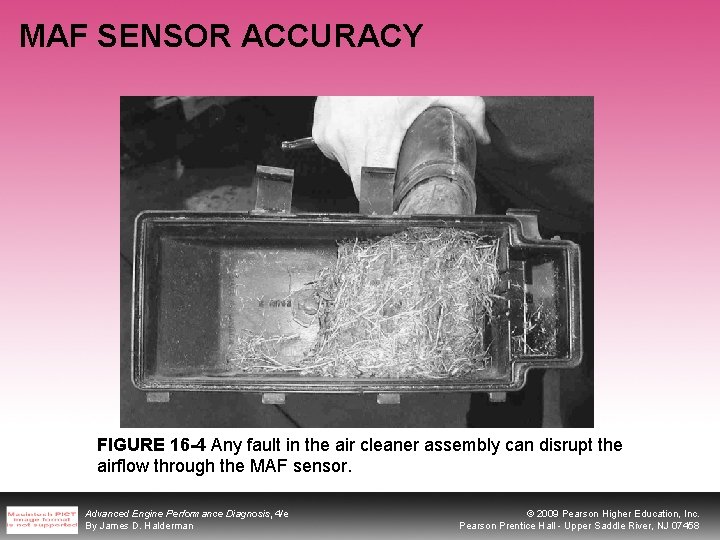 MAF SENSOR ACCURACY FIGURE 16 -4 Any fault in the air cleaner assembly can