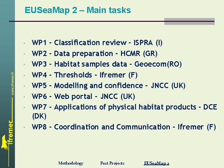 EUSea. Map 2 – Main tasks WP 1 WP 2 WP 3 WP 4