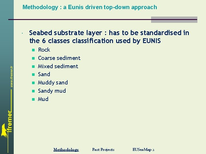 Methodology : a Eunis driven top-down approach Seabed substrate layer : has to be