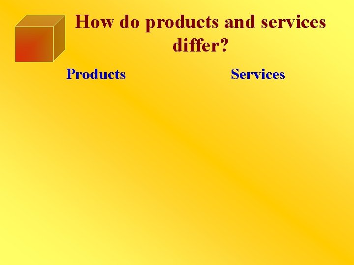 How do products and services differ? Products Services 