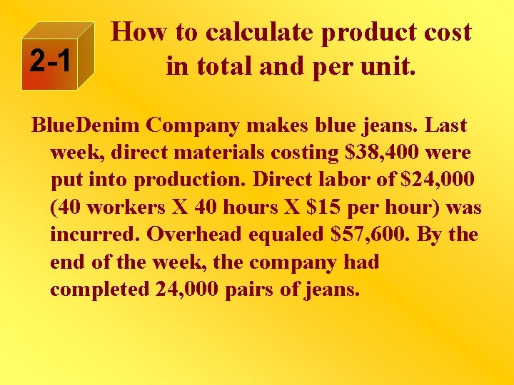 2 -1 How to calculate product cost in total and per unit. Blue. Denim