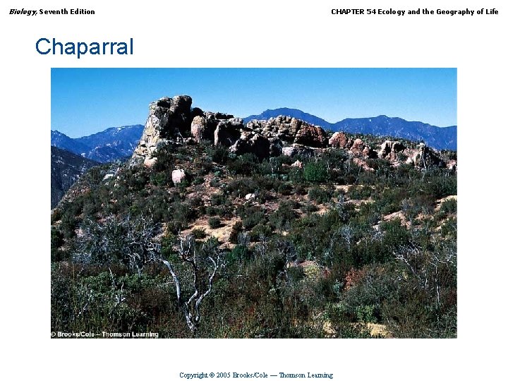 Biology, Seventh Edition CHAPTER 54 Ecology and the Geography of Life Chaparral Copyright ©