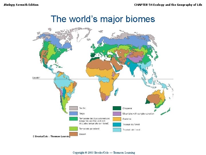 Biology, Seventh Edition CHAPTER 54 Ecology and the Geography of Life The world’s major