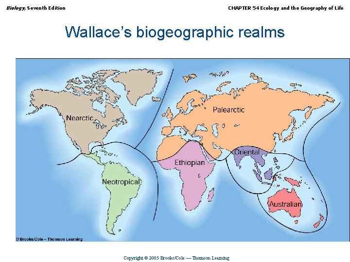 Biology, Seventh Edition CHAPTER 54 Ecology and the Geography of Life Wallace’s biogeographic realms