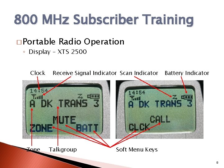 800 MHz Subscriber Training � Portable Radio Operation ◦ Display – XTS 2500 Clock