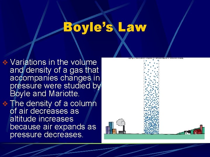 Boyle’s Law v Variations in the volume and density of a gas that accompanies