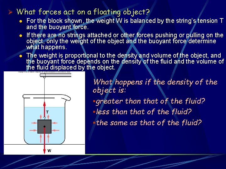 Ø What forces act on a floating object? l For the block shown, the