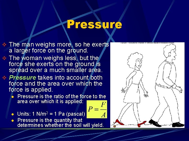Pressure v The man weighs more, so he exerts a larger force on the