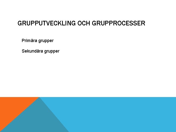 GRUPPUTVECKLING OCH GRUPPROCESSER Primära grupper Sekundära grupper 