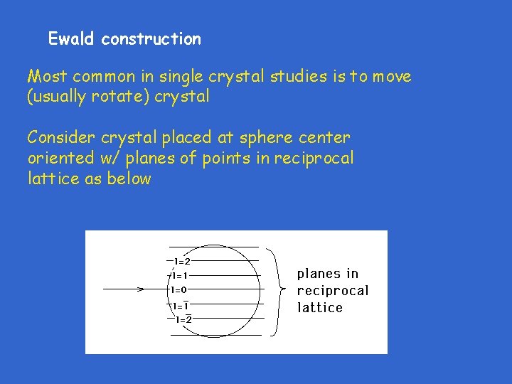 Ewald construction Most common in single crystal studies is to move (usually rotate) crystal
