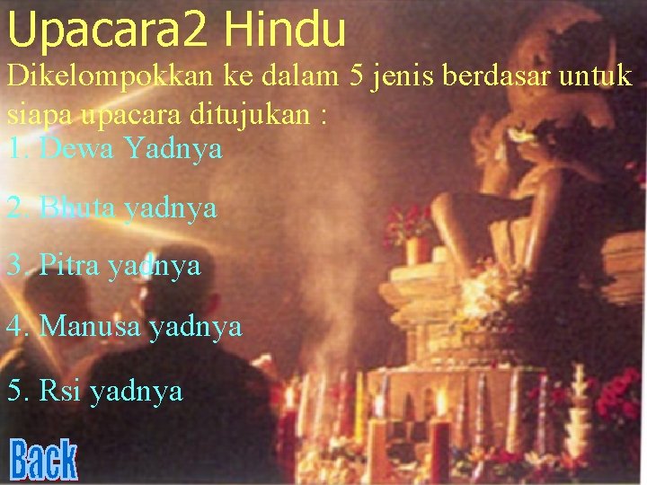 Upacara 2 Hindu Dikelompokkan ke dalam 5 jenis berdasar untuk siapa upacara ditujukan :
