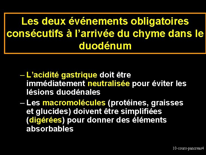 Les deux événements obligatoires consécutifs à l’arrivée du chyme dans le duodénum – L’acidité