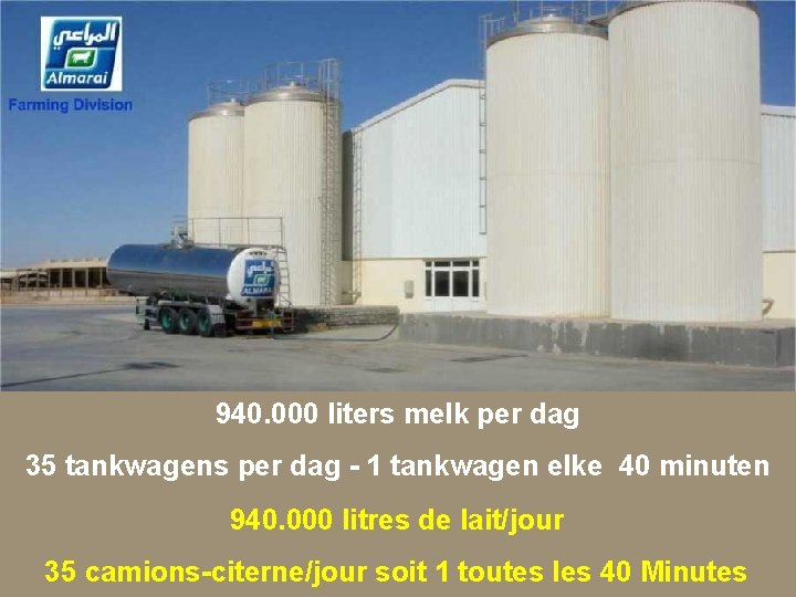 940. 000 liters melk per dag 35 tankwagens per dag - 1 tankwagen elke