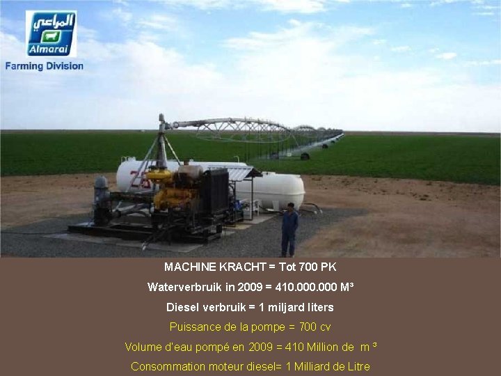 MACHINE KRACHT = Tot 700 PK Waterverbruik in 2009 = 410. 000 M³ Diesel