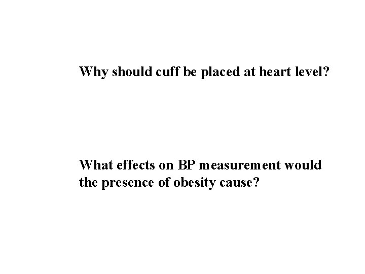 Why should cuff be placed at heart level? What effects on BP measurement would