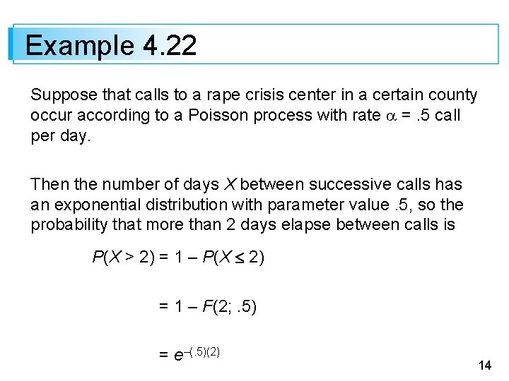 Example 4. 22 Suppose that calls to a rape crisis center in a certain