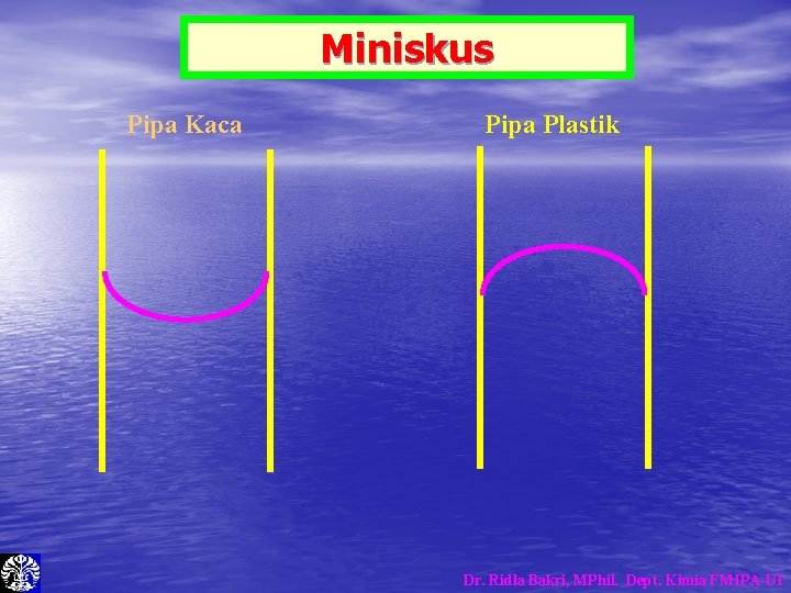 Miniskus Pipa Kaca Pipa Plastik Dr. Ridla Bakri, MPhil. Dept. Kimia FMIPA-UI Miniskus Pipa Kaca Pipa Plastik Dr. Ridla Bakri, MPhil. Dept. Kimia FMIPA-UI