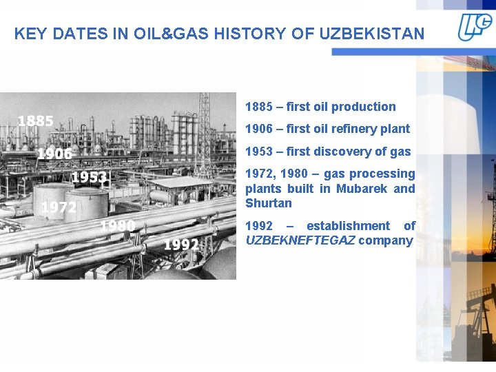 KEY DATES IN OIL&GAS HISTORY OF UZBEKISTAN 1885 – first oil production 1906 –