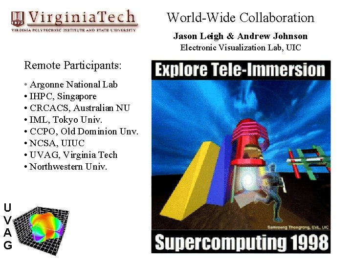 World-Wide Collaboration Jason Leigh & Andrew Johnson Electronic Visualization Lab, UIC Remote Participants: •