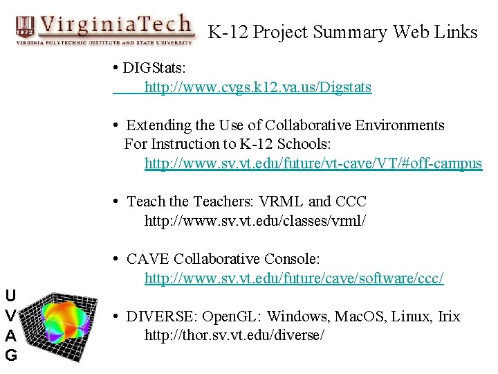K-12 Project Summary Web Links • DIGStats: http: //www. cvgs. k 12. va. us/Digstats