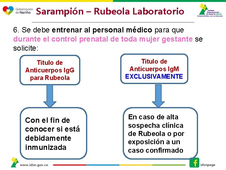 Sarampión – Rubeola Laboratorio 6. Se debe entrenar al personal médico para que durante
