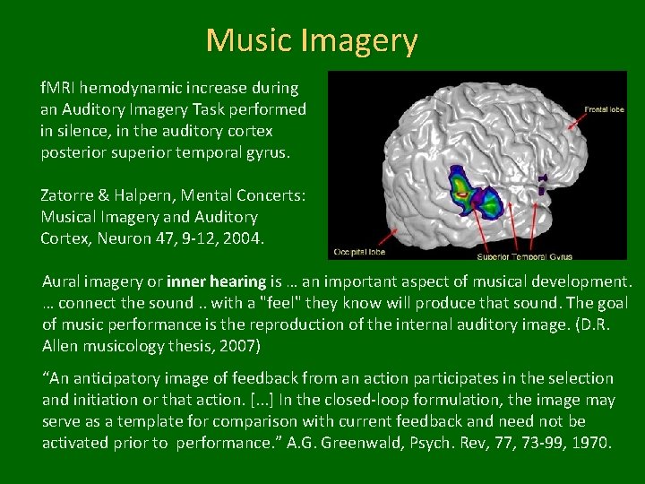 Music Imagery f. MRI hemodynamic increase during an Auditory Imagery Task performed in silence,
