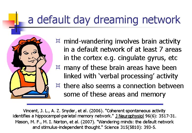 a default day dreaming network ³ mind-wandering involves brain activity in a default network