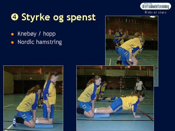  Styrke og spenst n n Knebøy / hopp Nordic hamstring 