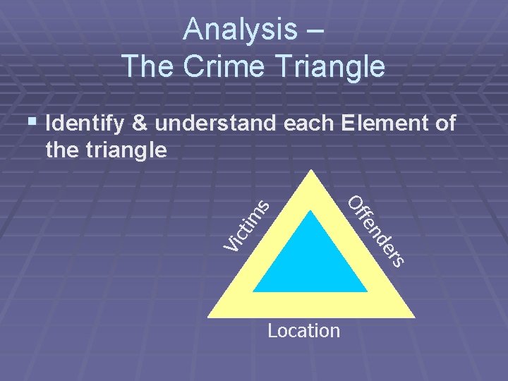 Analysis – The Crime Triangle § Identify & understand each Element of tim s