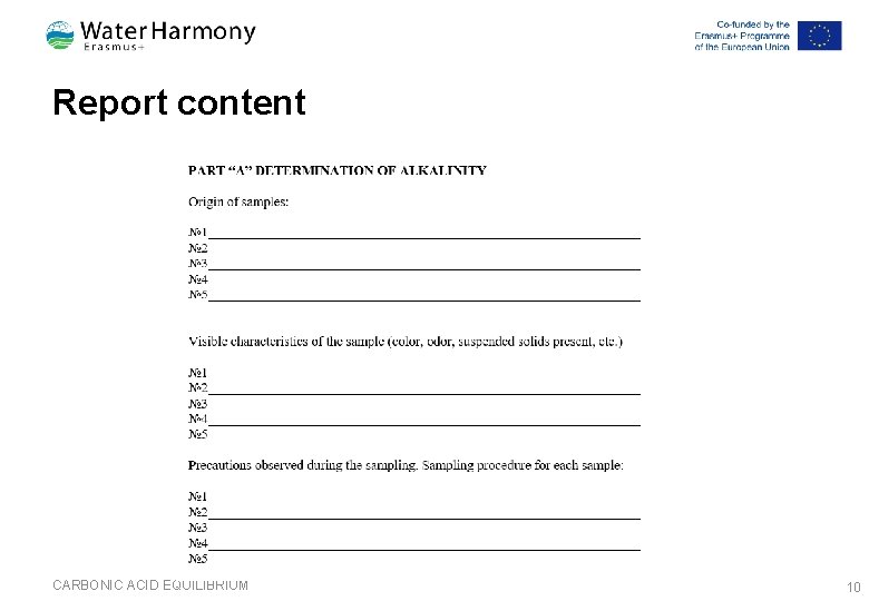 Report content CARBONIC ACID EQUILIBRIUM 10 