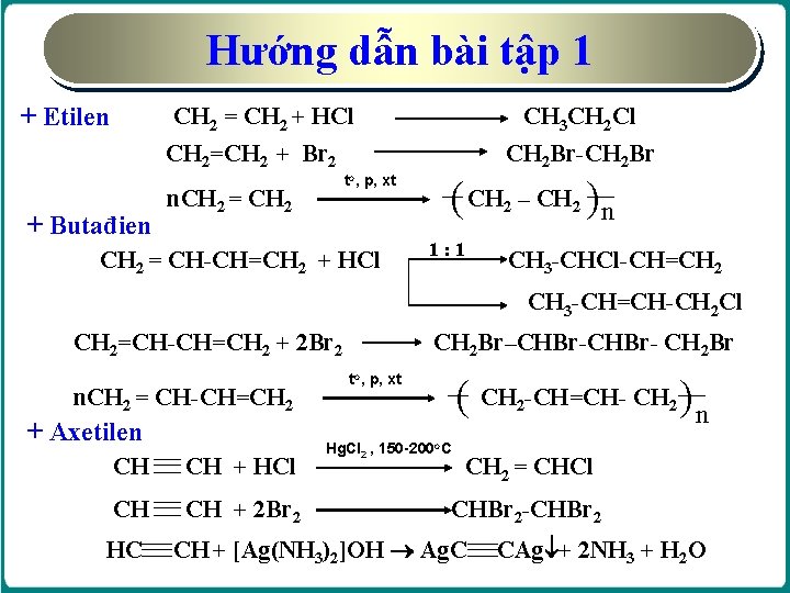 Hướng dẫn bài tập 1 + Etilen CH 2 = CH 2 + HCl
