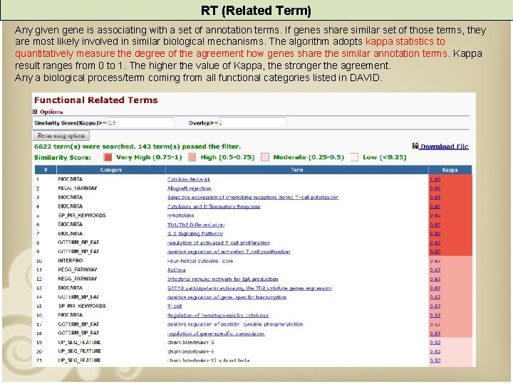 RT (Related Term) Any given gene is associating with a set of annotation terms.