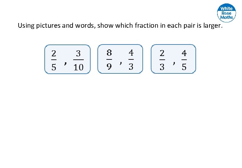 Using pictures and words, show which fraction in each pair is larger. 