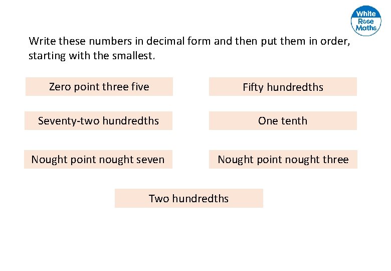 Write these numbers in decimal form and then put them in order, starting with