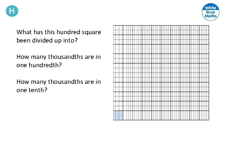 What has this hundred square been divided up into? How many thousandths are in