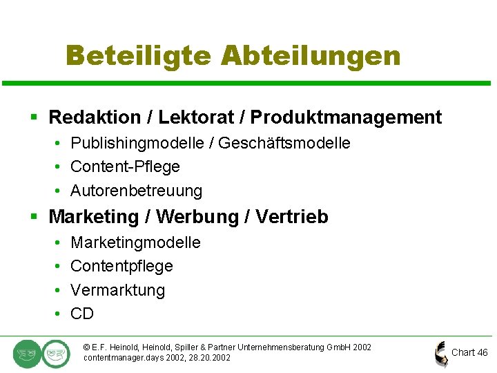 Beteiligte Abteilungen § Redaktion / Lektorat / Produktmanagement • Publishingmodelle / Geschäftsmodelle • Content-Pflege