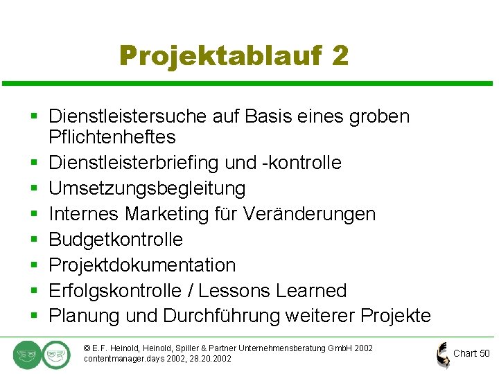 Projektablauf 2 § Dienstleistersuche auf Basis eines groben Pflichtenheftes § Dienstleisterbriefing und -kontrolle §