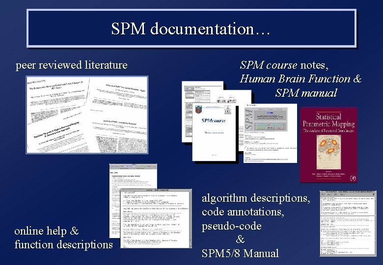 SPM documentation… peer reviewed literature online help & function descriptions SPM course notes, Human