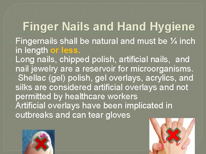 Finger Nails and Hygiene ü Fingernails shall be natural and must be ¼ inch Finger Nails and Hygiene ü Fingernails shall be natural and must be ¼ inch