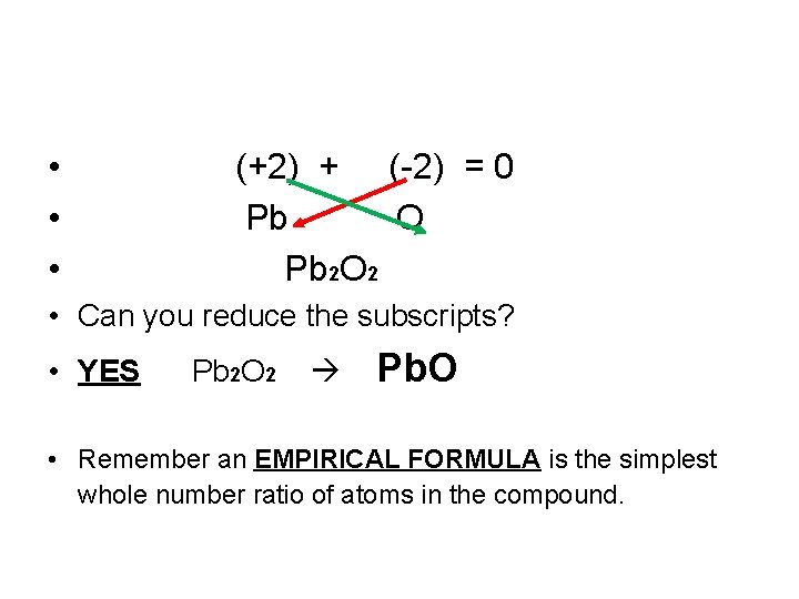  • • • (+2) + (-2) = 0 Pb O Pb 2 O