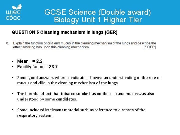 GCSE Science (Double award) Biology Unit 1 Higher Tier QUESTION 6 Cleaning mechanism in