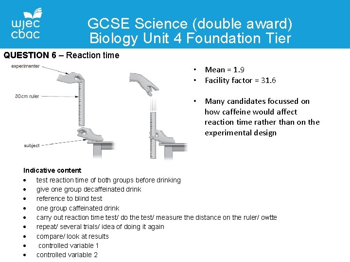 GCSE Science (double award) Biology Unit 4 Foundation Tier QUESTION 6 – Reaction time